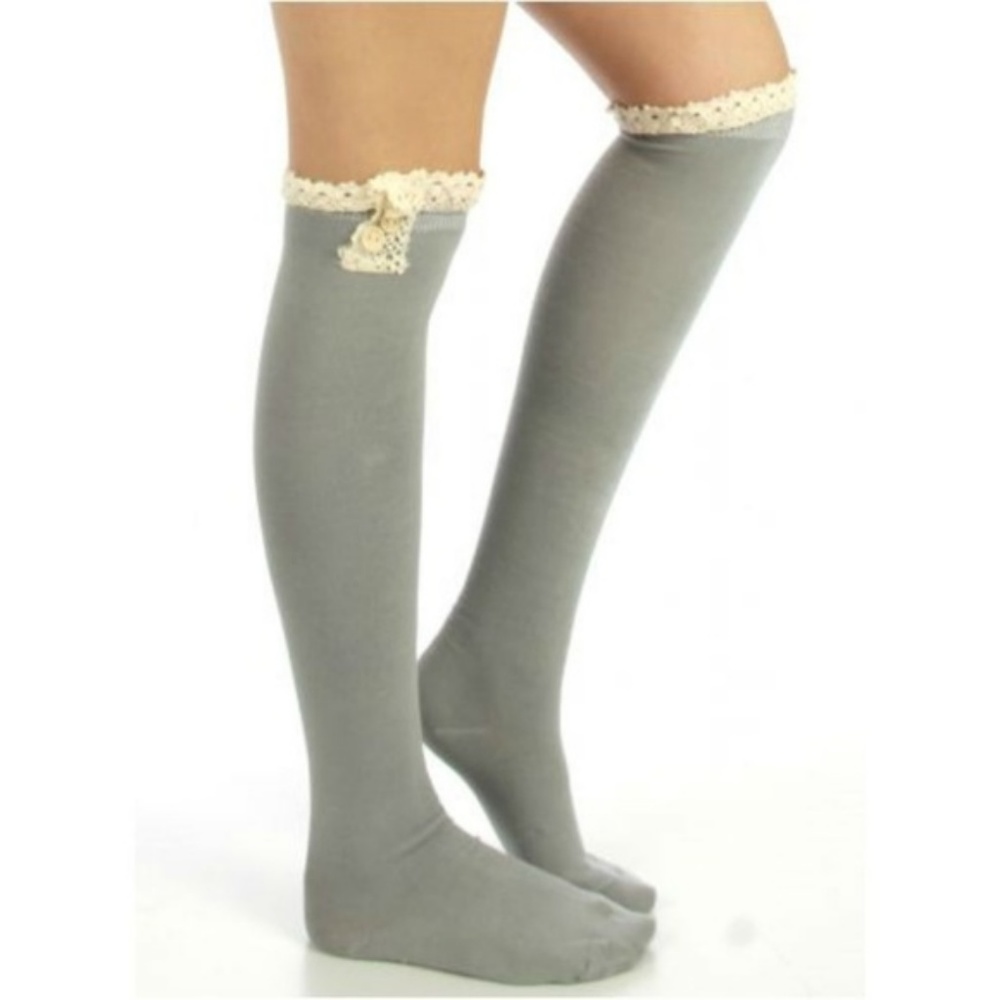 Grey Button Lace Top Over the Knee Socks